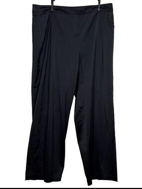 Eileen Fisher XL Luxe Dress Pants sateen tuxedo Black Wide Leg Trousers